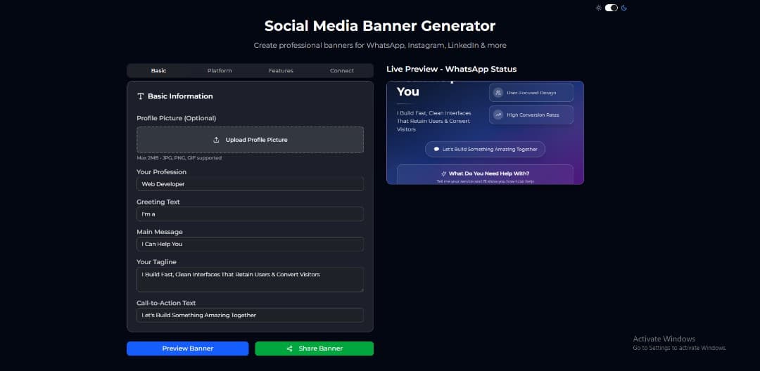 Social Media Banner Creator preview